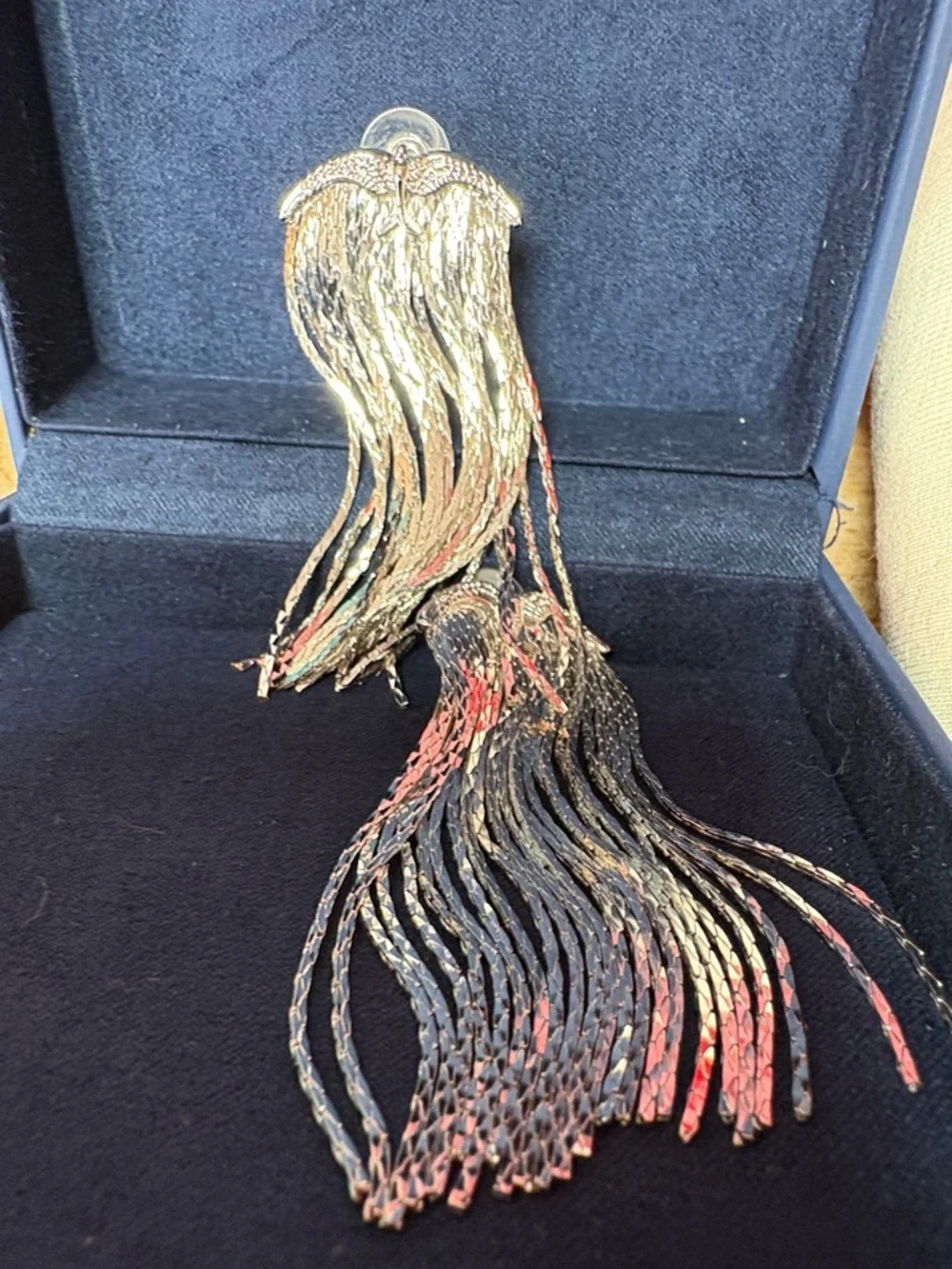 VA.KA Silver-tone Swallow Statement Waterfall Design Earrings